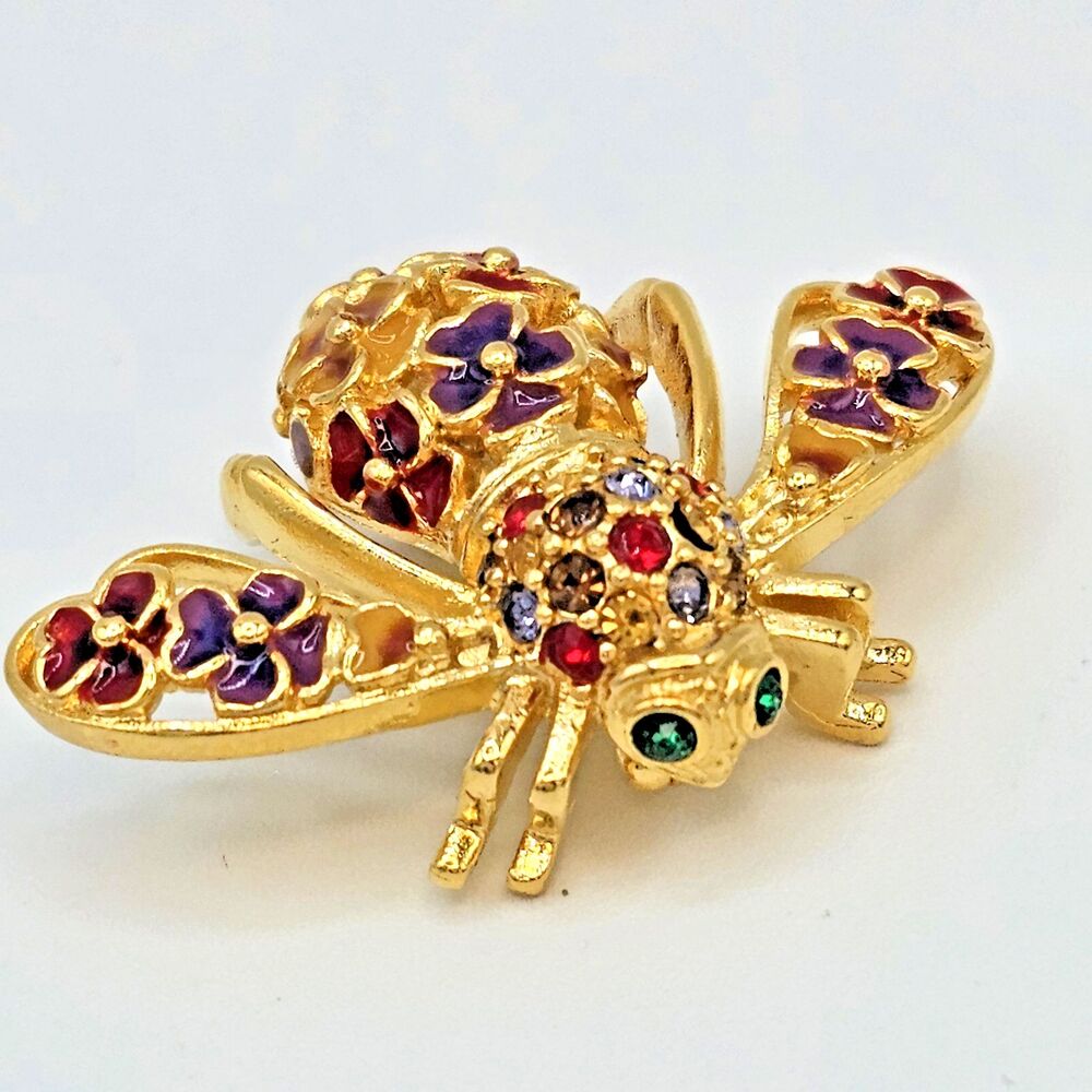 Joan Rivers Bee Brooch Pansy Flower Limited Edition 895 Jeweled Enamel Pin